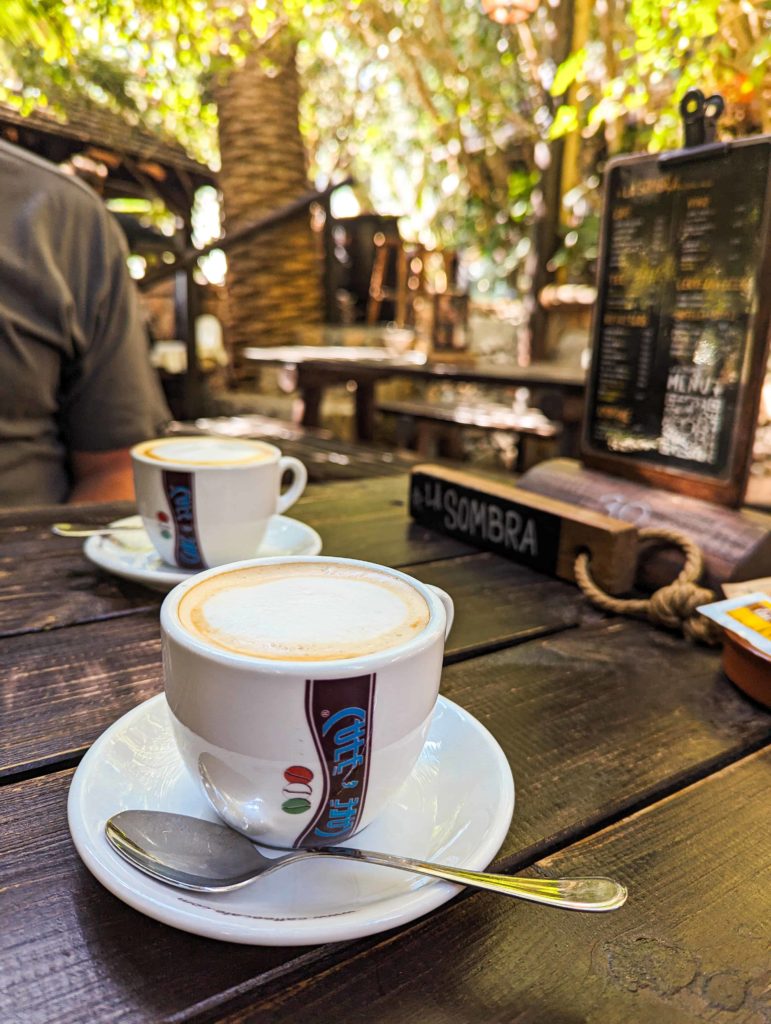 our coffees on the table at La Sombra.