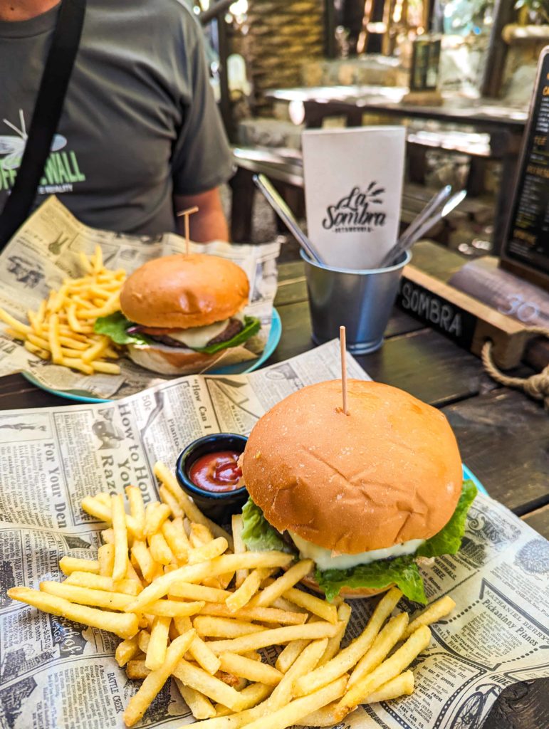 burgers and chips we had at La Sombra, Betancuria. 