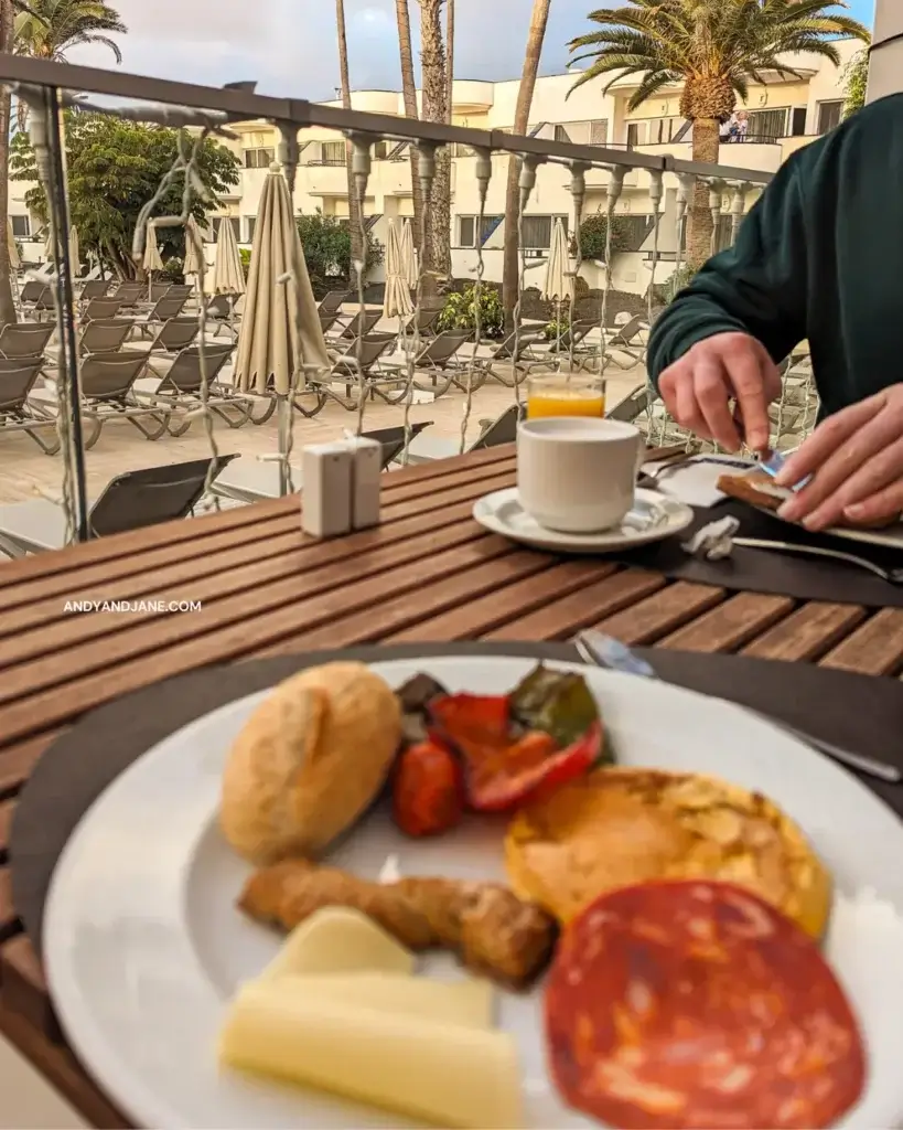 Eating breakfast at the hotel